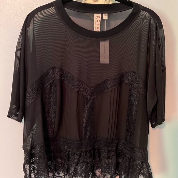 Anthropologie Black Sheer Lace Top - Picture 3 of 4